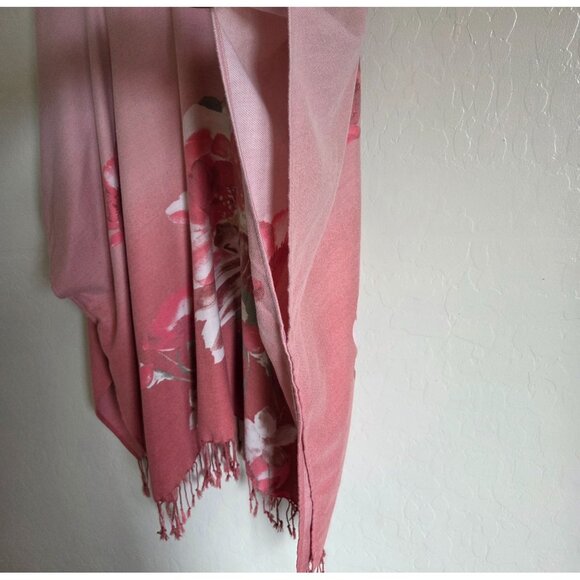 Chico's Floral Fringe Ruana Kimono Wrap Ombre Pink Women's One Size Open Front - Picture 7 of 10